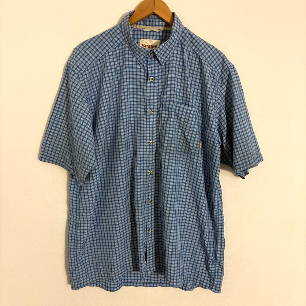 Simms Shirt Men's XL Plaid Short Sleeve Button Front Hiking Fishing Gorpcore